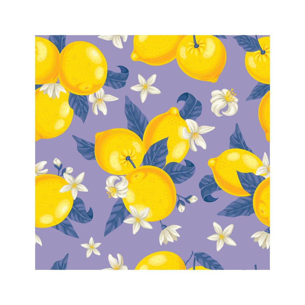 Lemon pattern with flowers and leaves vector