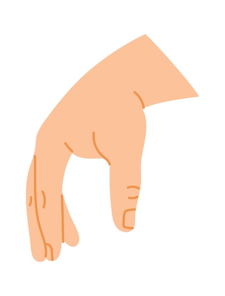 Cartoon illustration featuring a hand making a gesture resembling picking, holding, or pinching something virtual, set against a clean white background for clarity and focus vector
