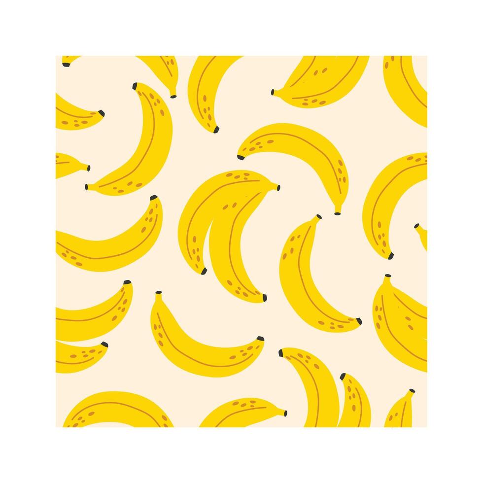 Seamless pattern with ripe yellow bananas rotating on a light yellow background, simple design, illustration for wrapping paper, textile, background vector