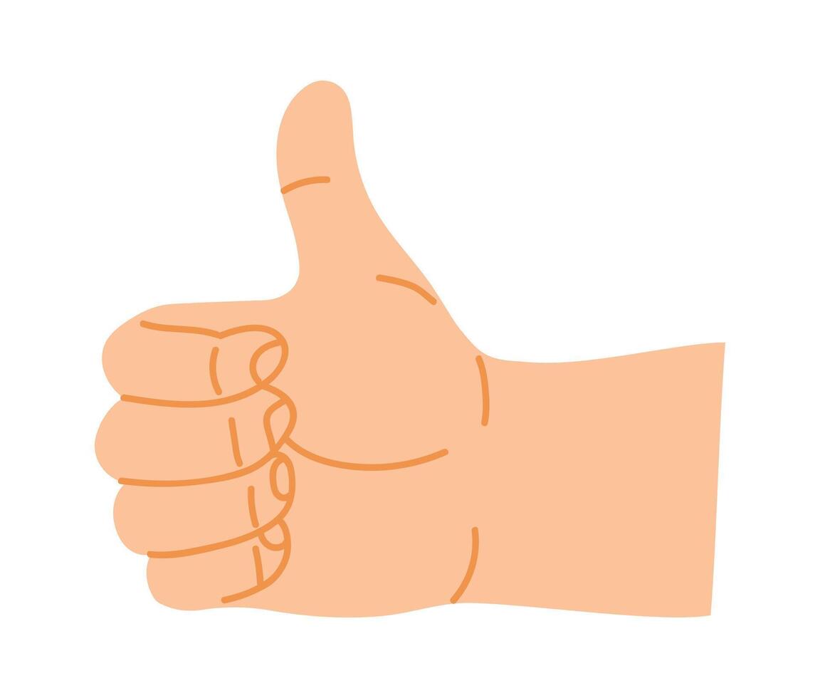 Cartoon hand displaying a thumbs up gesture, symbolizing support and positivity while expressing agreement, approval, or encouragement against a clean white background vector