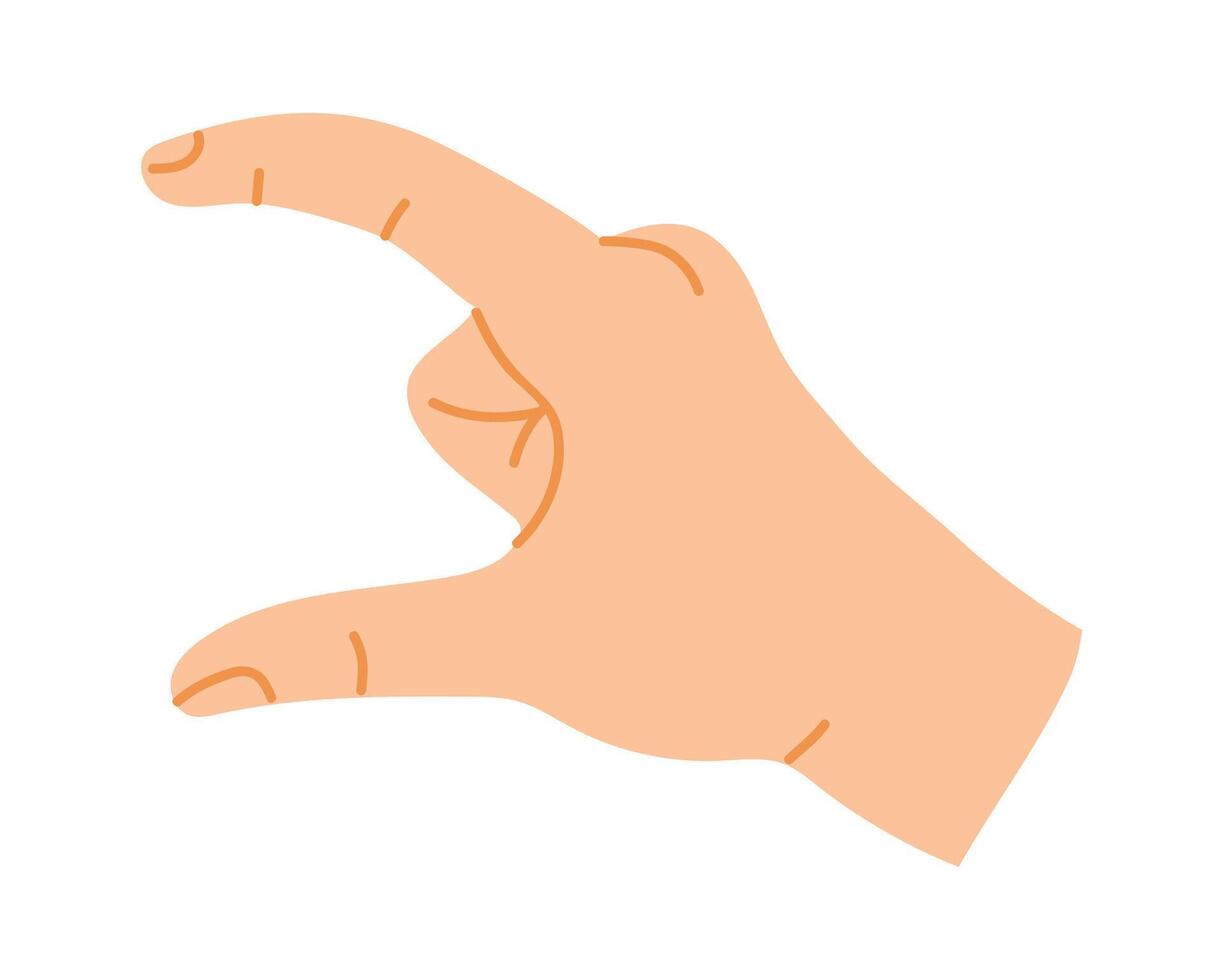 Cartoon hand performing a small amount gesture, pinching thumb and index finger together, effectively symbolizing a tiny or insignificant quantity in a playful and expressive manner vector