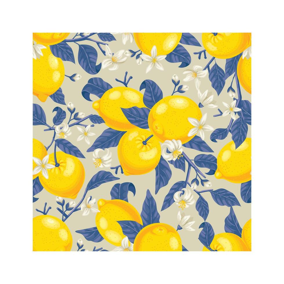 Pattern of lemons and white flowers vector