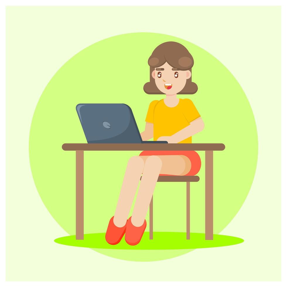 Digital nomad woman working with her laptop in the room vector