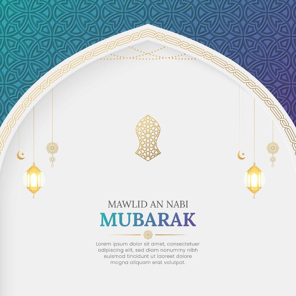 Mawlid an Nabi decorative social media post with Arabic border and arch frame vector