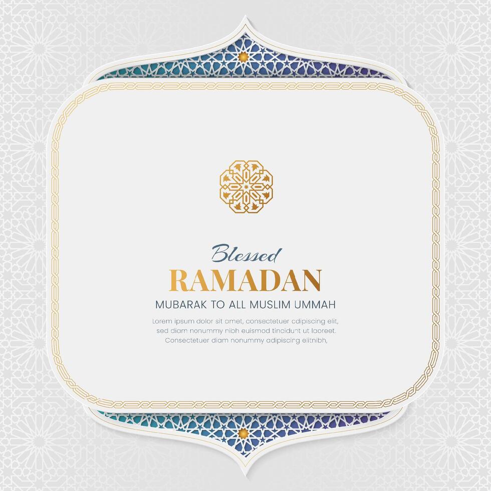 Ramadan Kareem ornamental greeting card with Arabic pattern and decorative border vector
