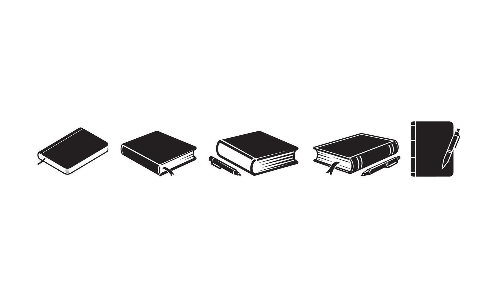 Black Notebooks and Pens Silhouettes on White Background vector