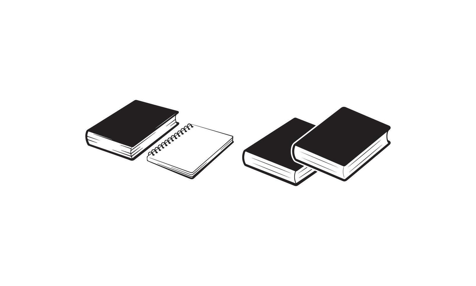 Black and White Books and Notebooks Illustration on White Background vector