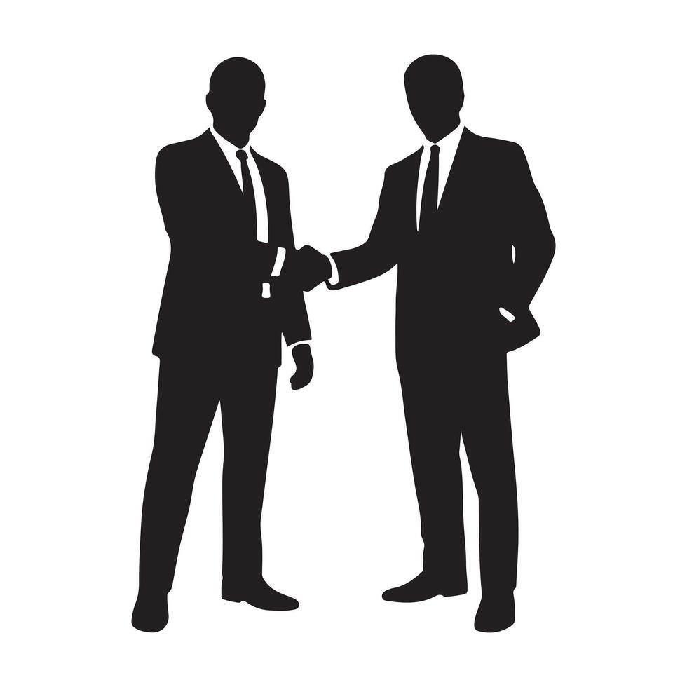 Two Silhouetted Businessmen Shaking Hands in Black and White vector