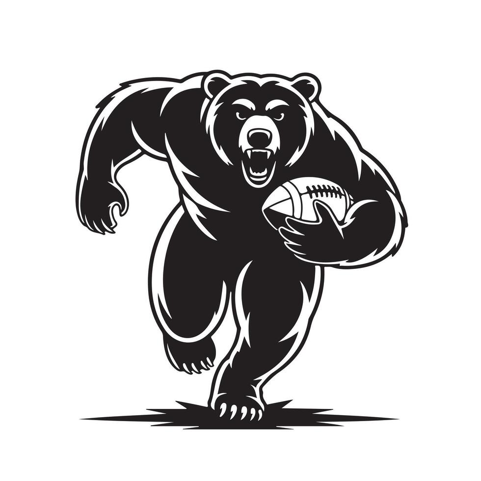 Black and white bear mascot running with football illustration vector