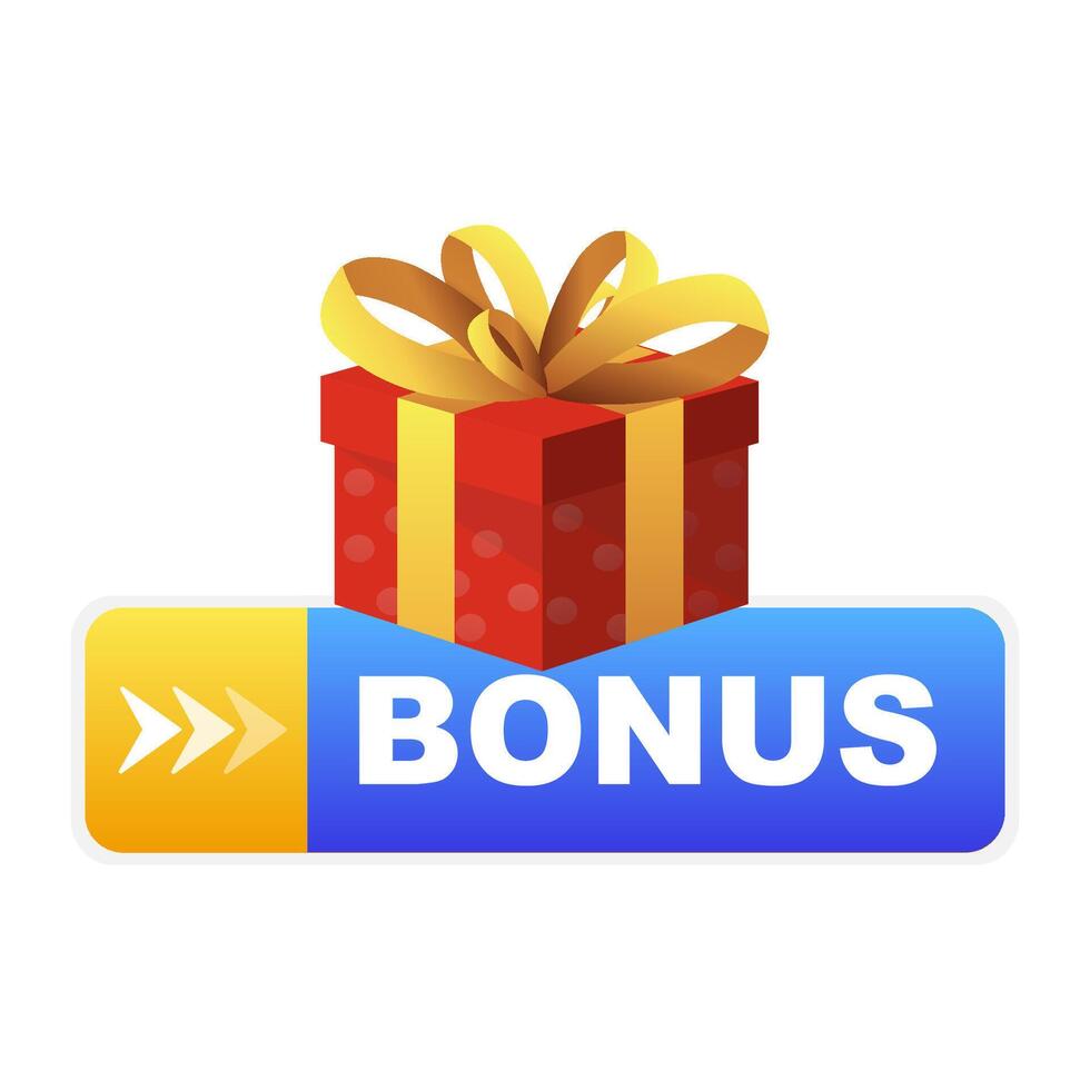 Bonus label or button with gift box and ribbon. illustration vector