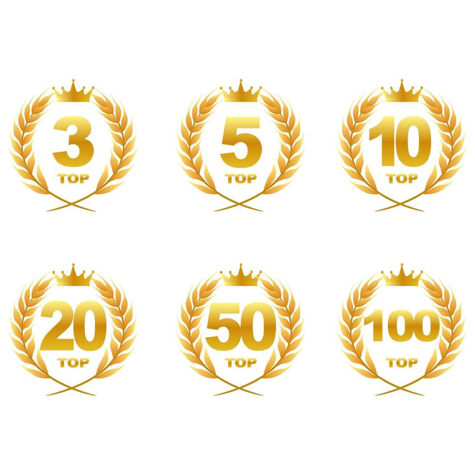 Set of top rating badges golden laurel wreath. illustration vector