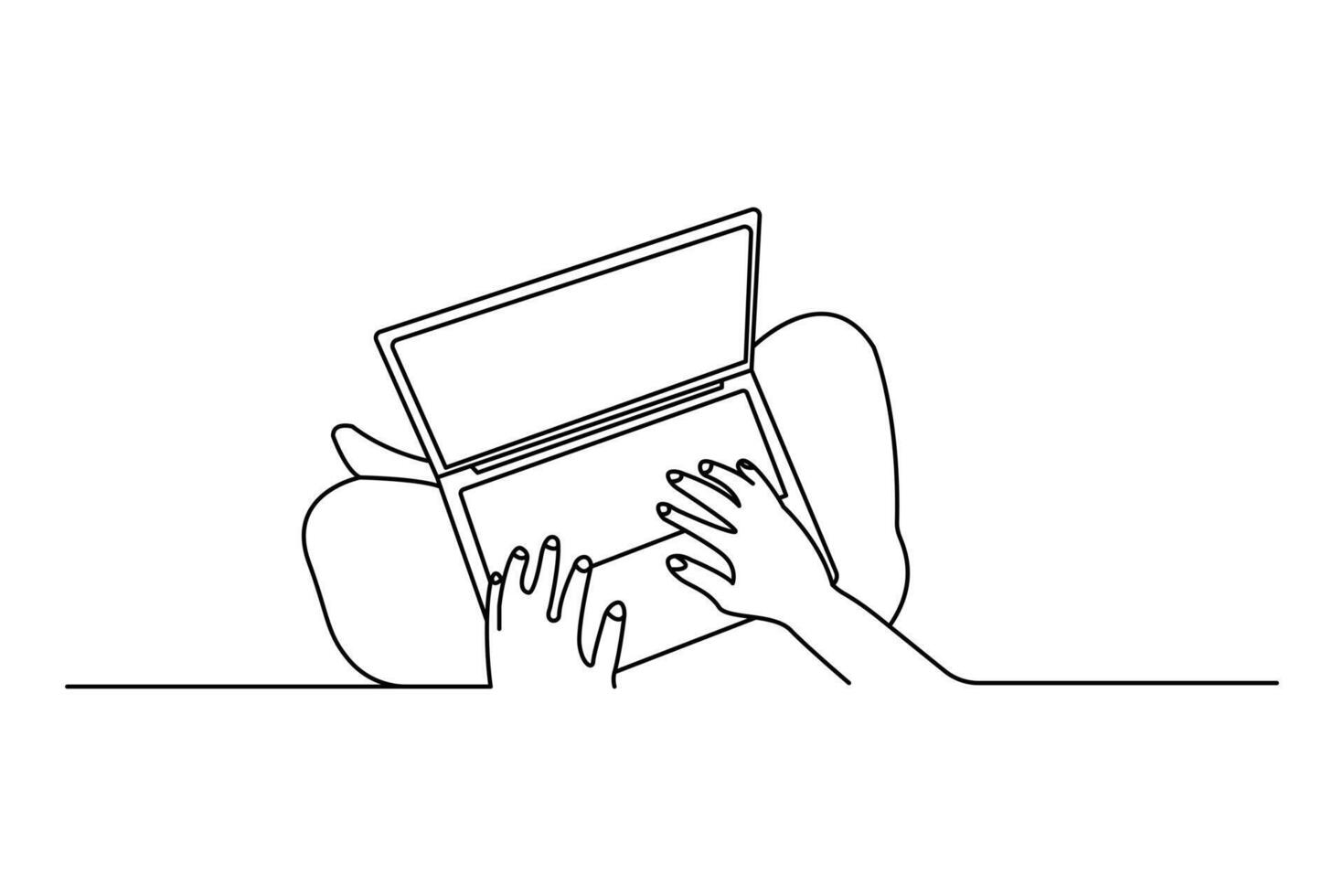 Continuous line laptop sketch in minimal style with elegant outline for digital concept art vector