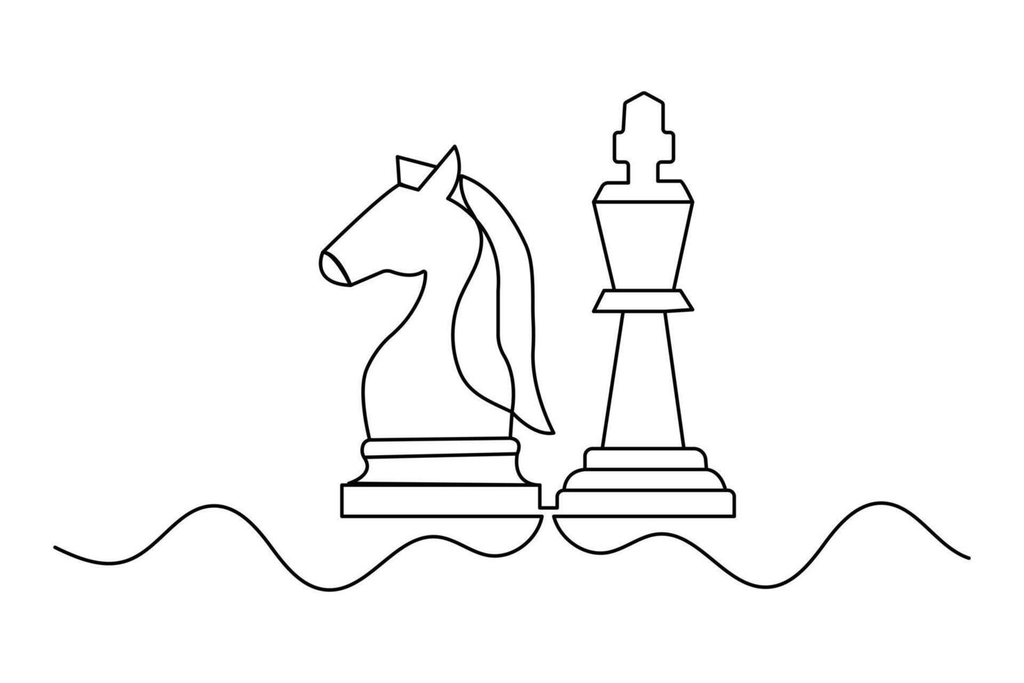 Knight chess one line drawing in abstract minimalist art style with isolated outline design vector