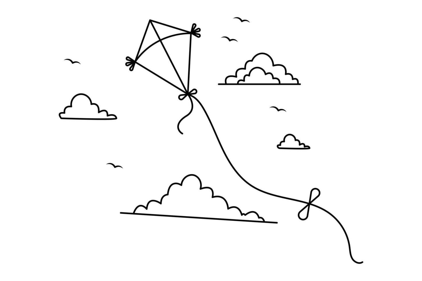 Minimalist style kite one line art with clean isolated outline drawing for modern design use vector