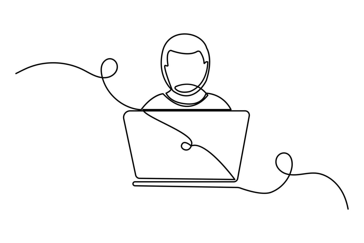 Laptop one line drawing in elegant minimalist outline style isolated for tech theme design vector