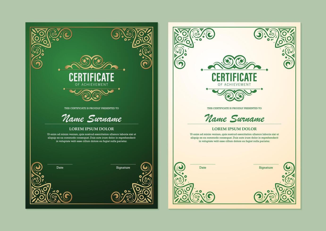 Green and Gold Certificate of Achievement Design Template vector