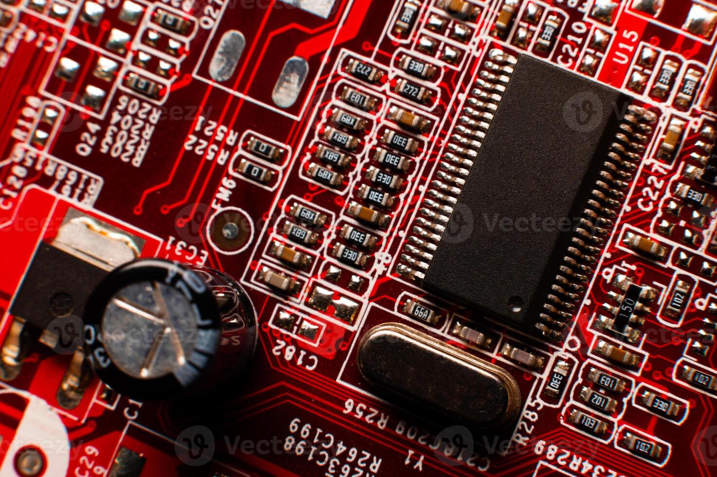Computer parts, macro shot. Computer chip. Modern technologies, artificial intelligence photo