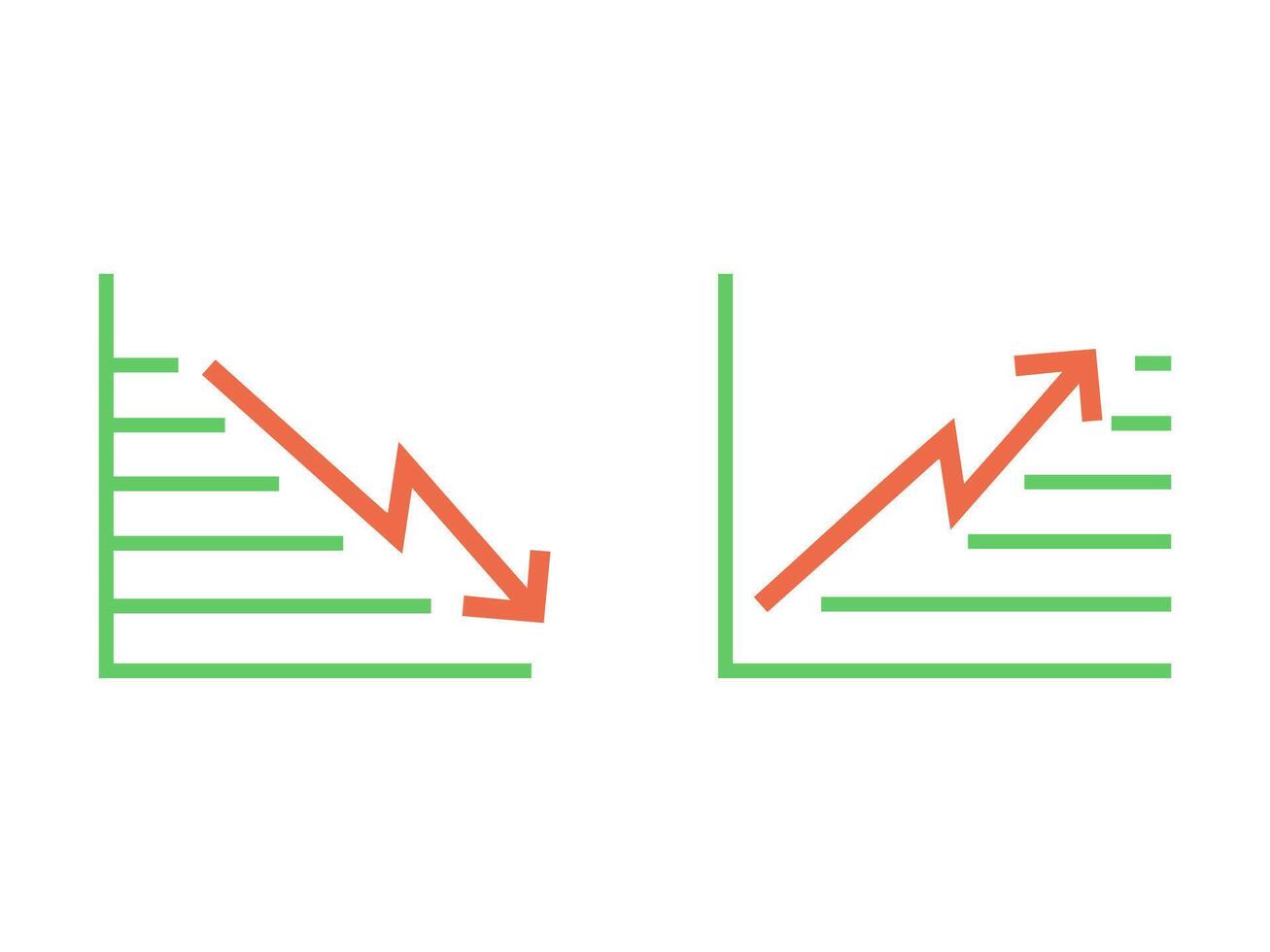 Clear Bar Chart Graphic Illustrating Business Decline and Growth with Contrasting Arrows vector