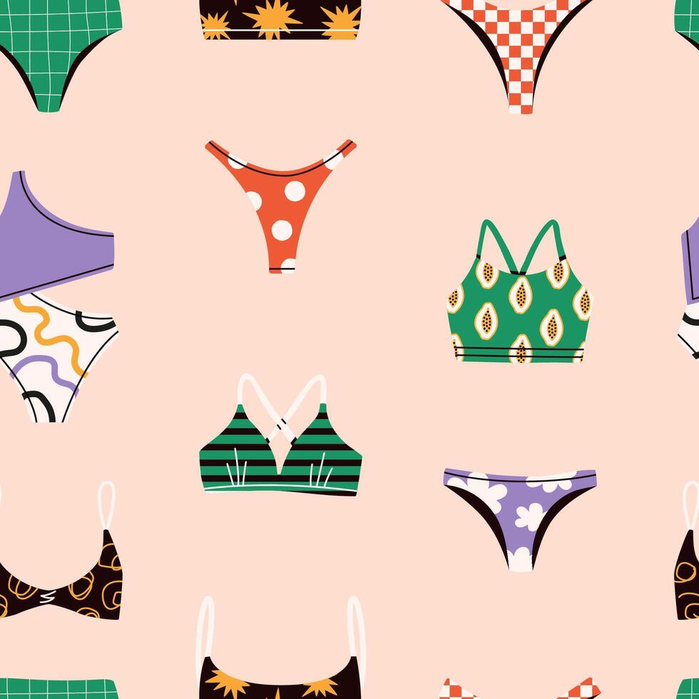 Summer Woman Swimwear seamless pattern. Fashion beachwear lingerie. Design for wrapping, fabric, textile. vector