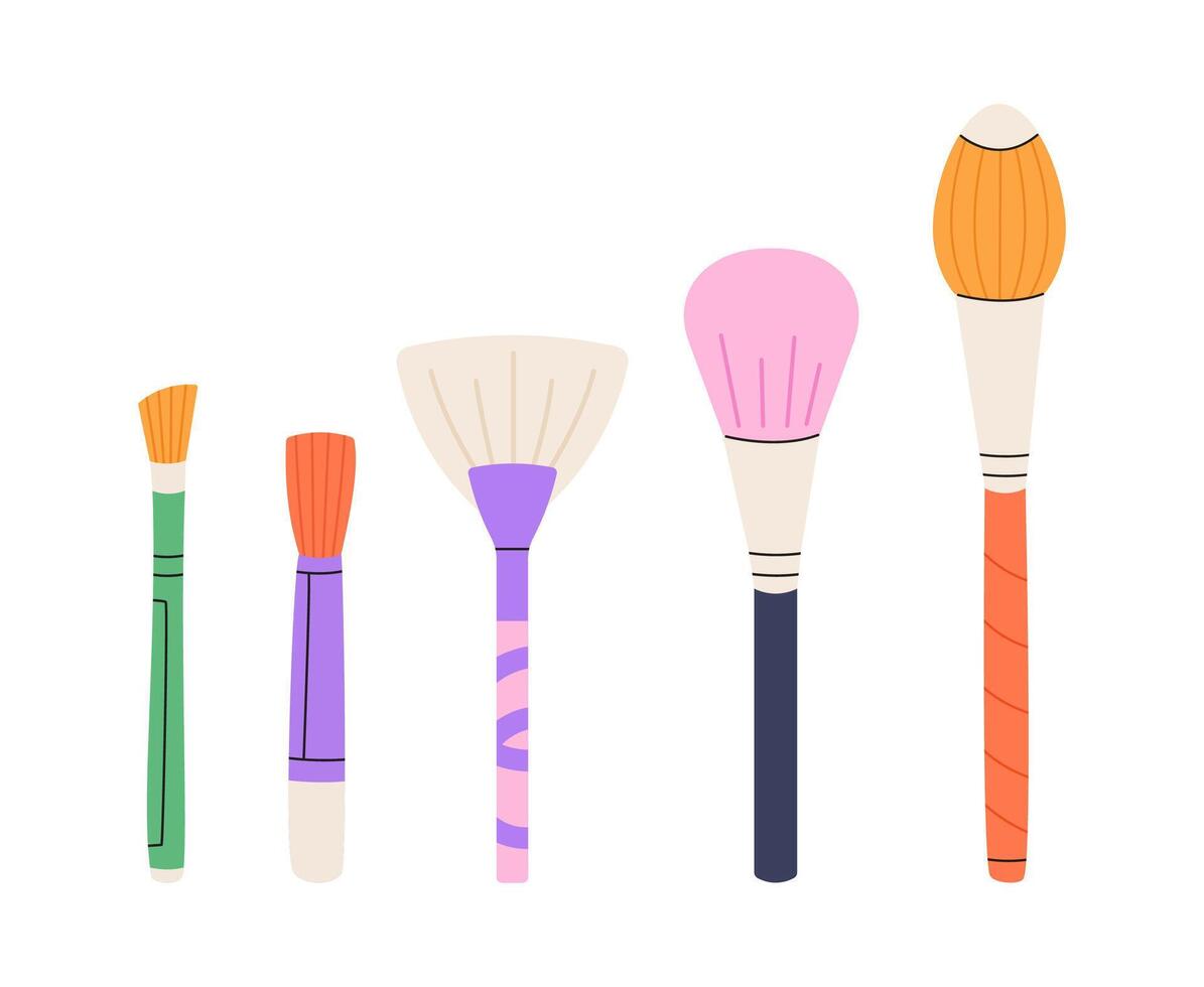 Colorful makeup brushes set. Flat illustration isolated on white background. vector