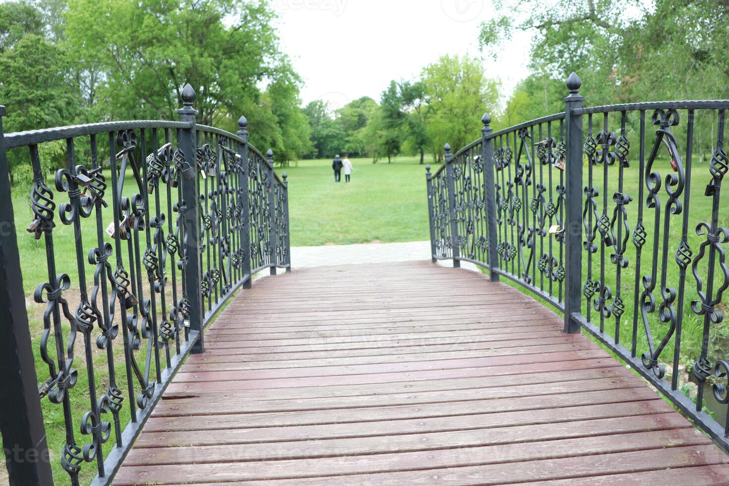 Enchanting Park Bridge Nestled Amongst Lush Greenery That Promotes Relaxation and Wellness photo