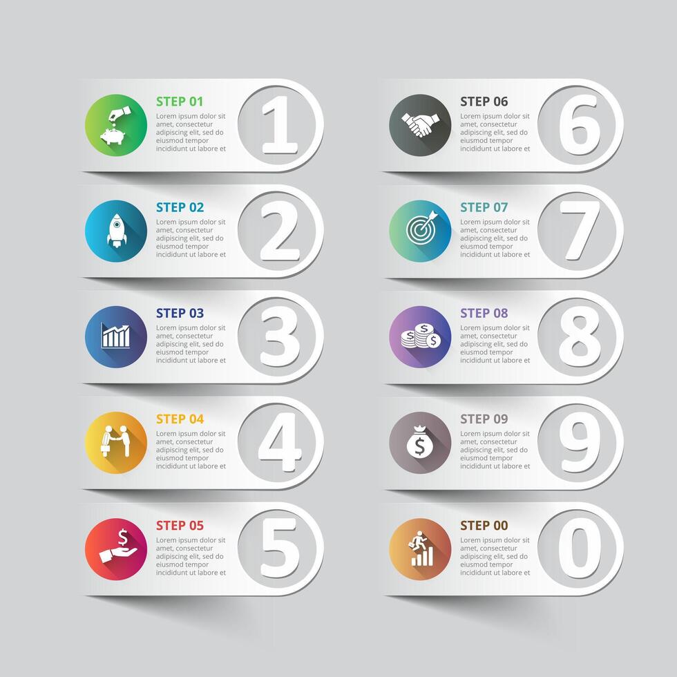 Infographic design template and marketing icons, Business concept with 10 options, parts, steps or processes. Can be used for workflow layout, diagram, number options, web design. vector