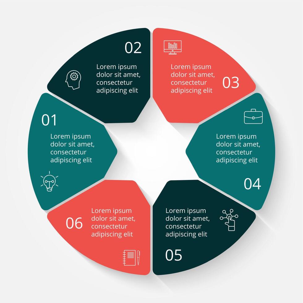 circle infographic. Template for cycle diagram, graph, presentation and round chart. Business concept with 6 options, parts, steps or processes vector