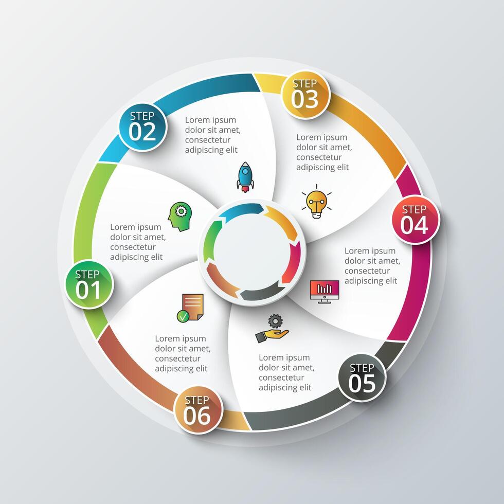 6-step process flow diagram vector