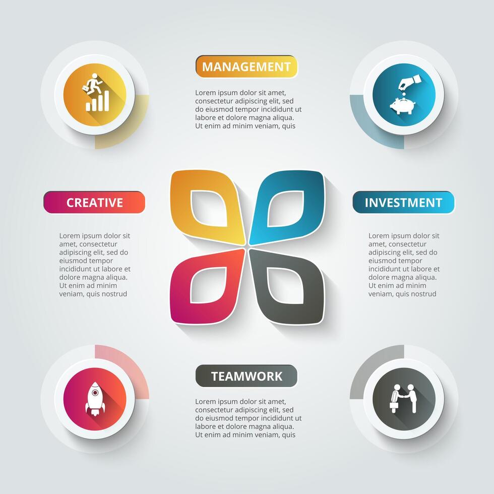 Template for cycle diagram, graph, presentation and round chart. Business concept with 4 options, parts, steps or processes vector