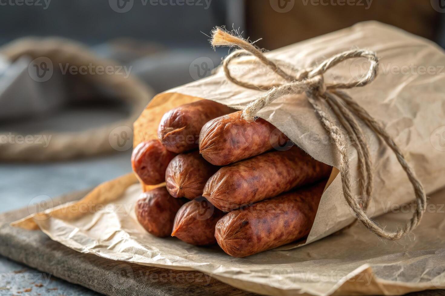 Pack of sausages wrapped in paper photo