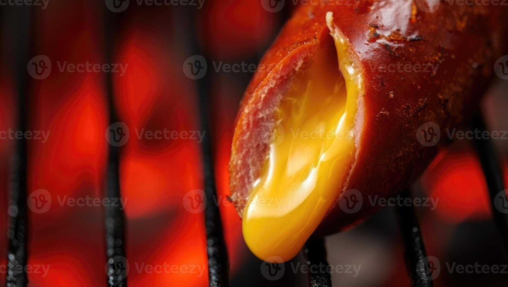 Grilled cheese-stuffed sausage on grill photo
