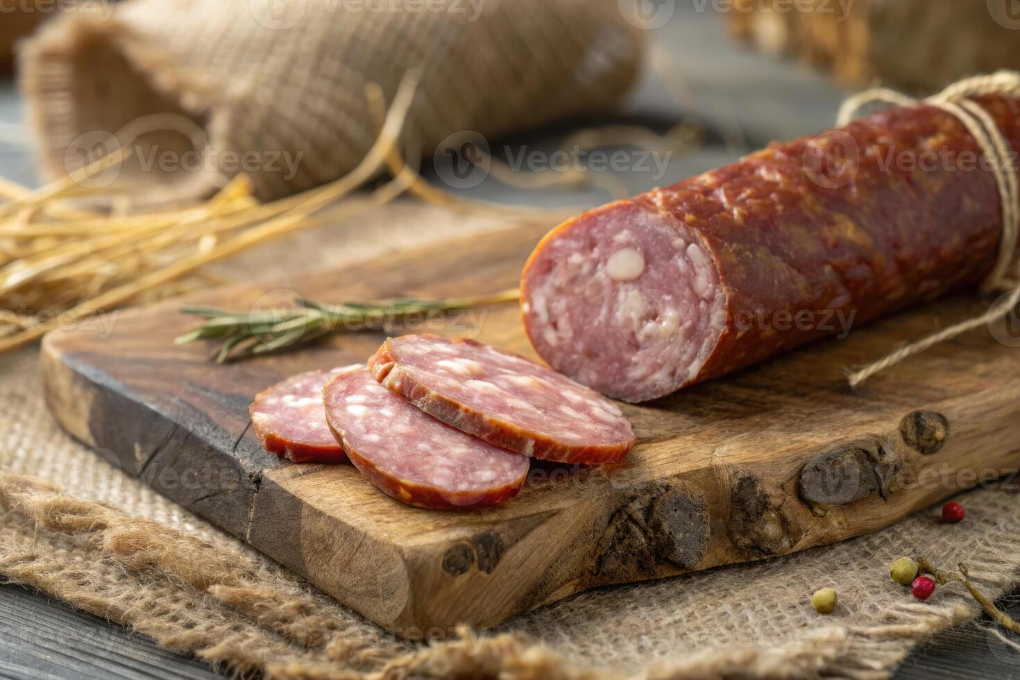 Italian salami on a cutting board photo