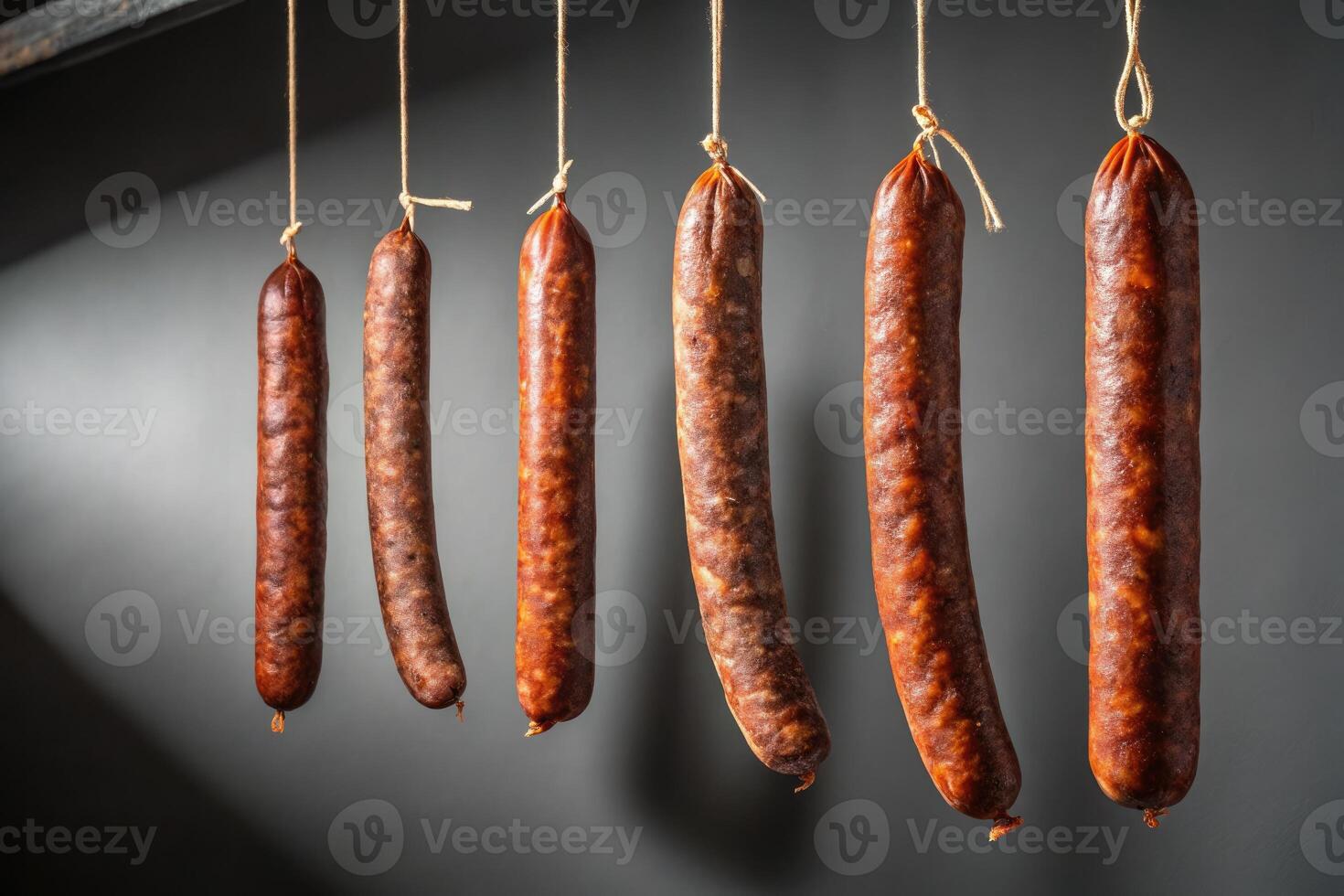 Hanging sausages in a modern kitchen photo