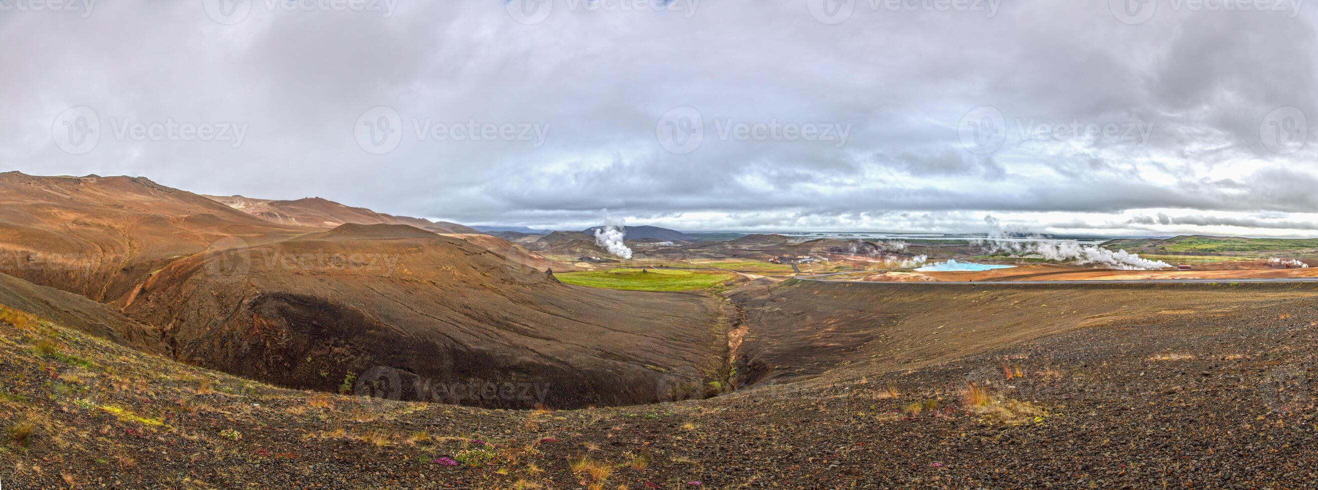 Colorful Namaskard sulfur fields and steaming vents photo