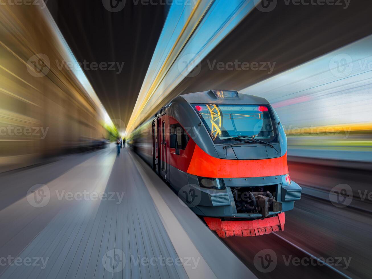 Modern train in motion and blur, Armenian Railways trains of Yerevan. train. Blur motion train. Train travel, movement, for banner, for advertising photo