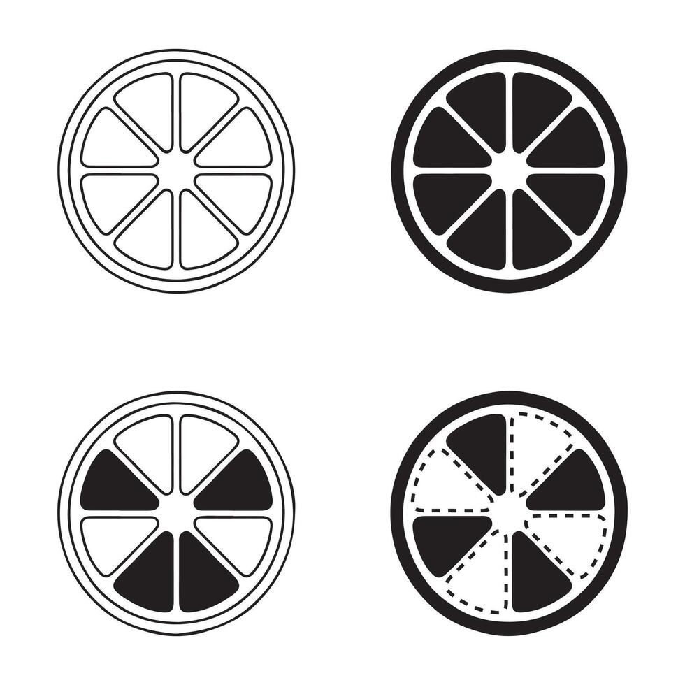 Simple Line Art Icons of Orange and Citrus Slices 4 Variations vector