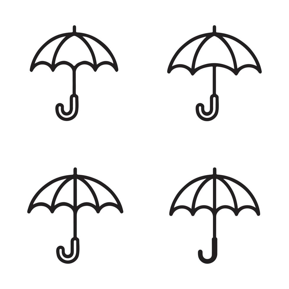Clean Line Umbrella Icon Set with Open and Closed Designs vector