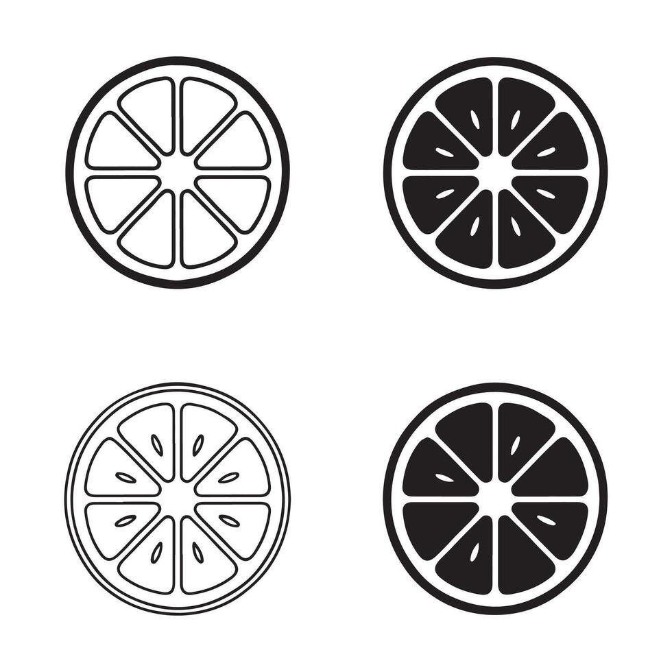 4 Variation Icons of Citrus and Orange Slices in Thin Line Art vector