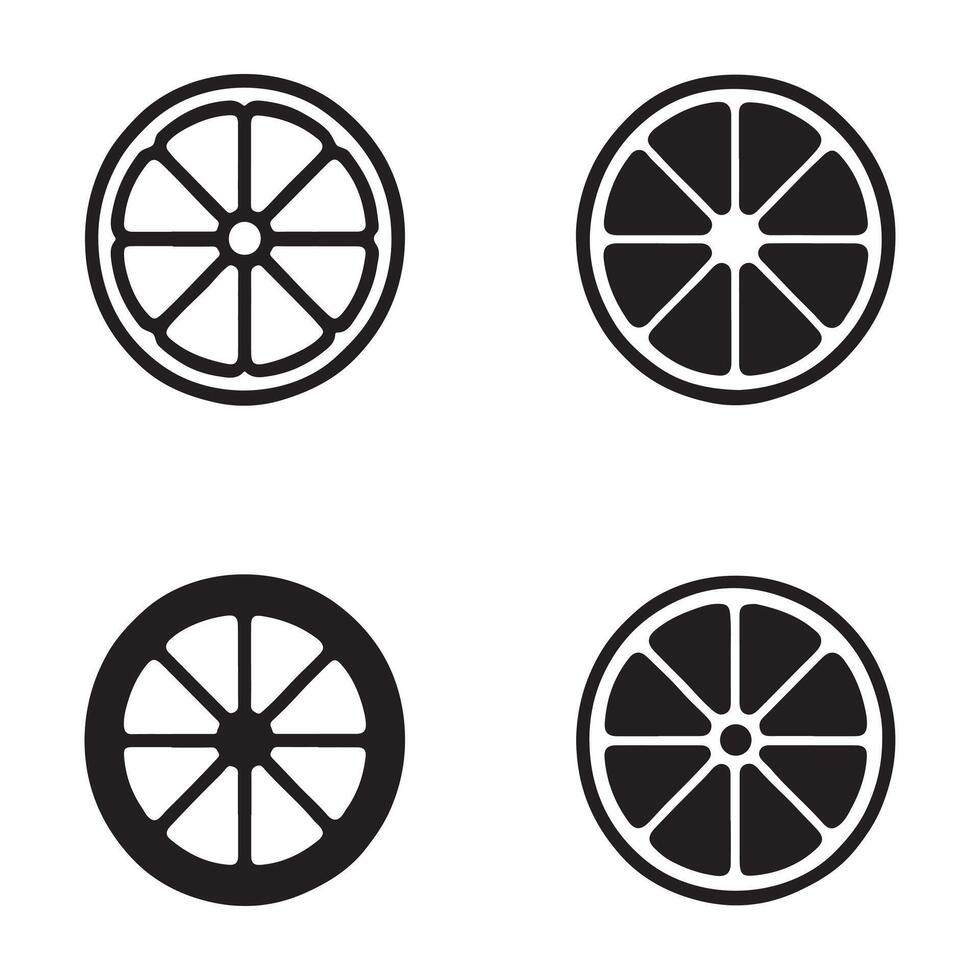 Set of 4 Clean Black Outline Orange Slice Icons on White vector