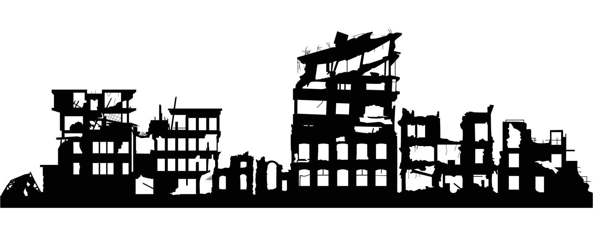 destroyed buildings war zone silhouette vector