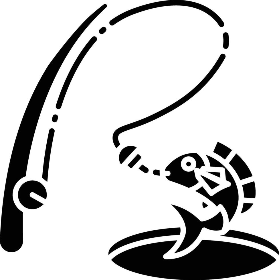 A Catchy Illustration of Fishing. Hooked Fish on a Rod icon glyph style vector