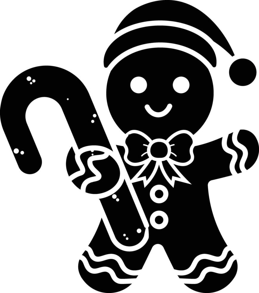 Adorable Gingerbread Man Holding a Candy Cane Festive Christmas Illustration icon solid style vector