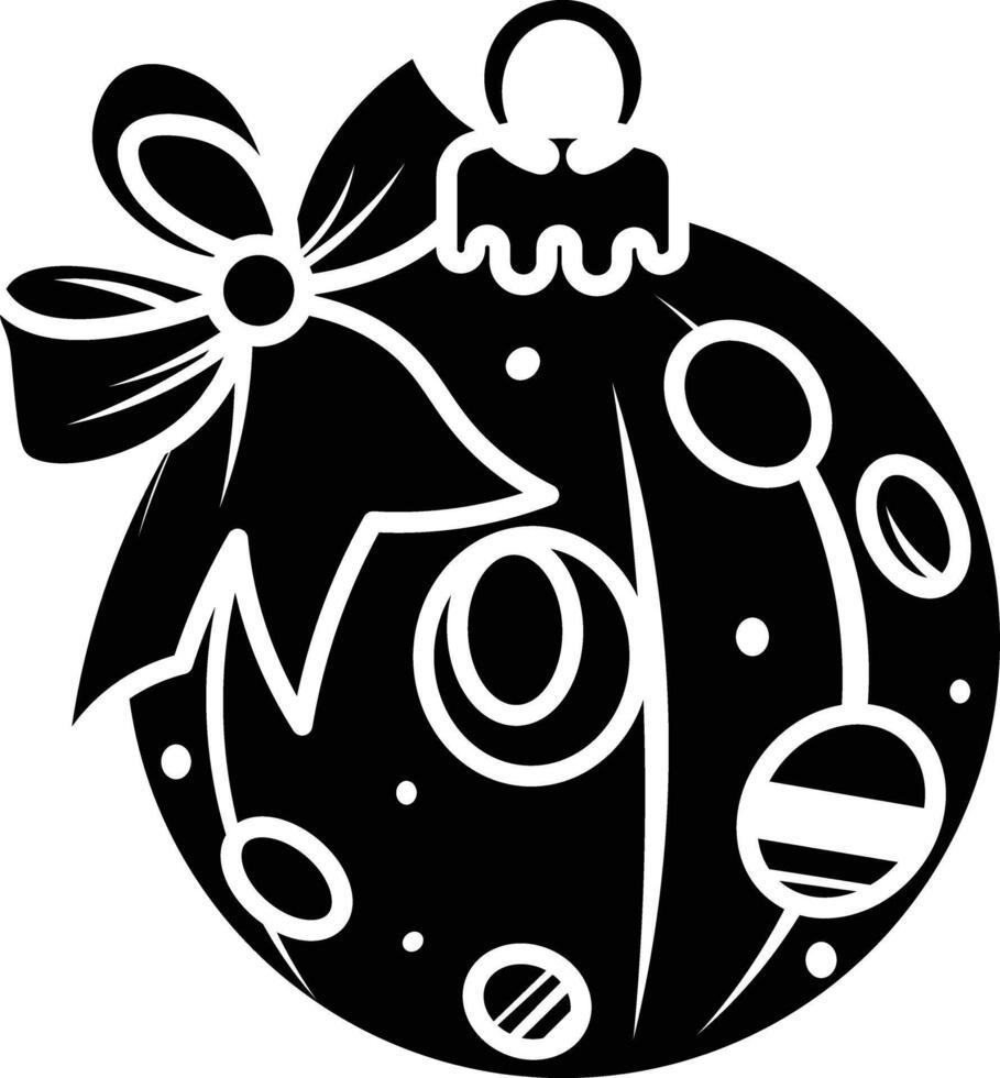 A Festive Christmas Ornament Design. A Charming Black and White Illustration of a Decorated Bauble with a Bow icon solid style vector