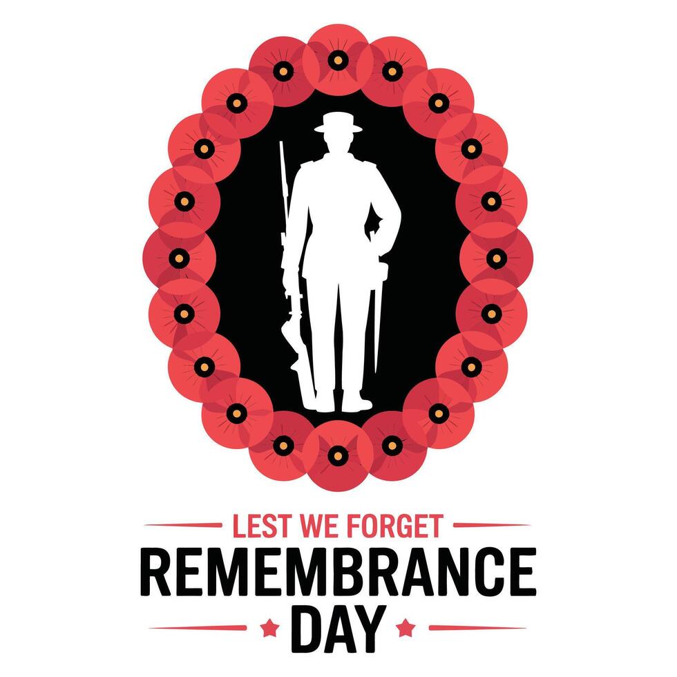 Flat Red Poppies Frame Design for Remembrance Day. vector