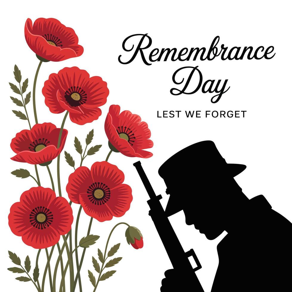 Flat Remembrance Day Poppy Illustration. vector