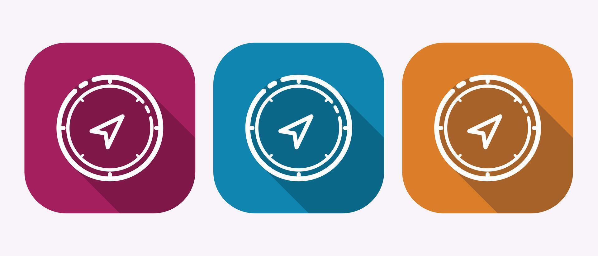 Set of Round Icons Featuring a Compass Displayed on a Colorful Background Variety vector