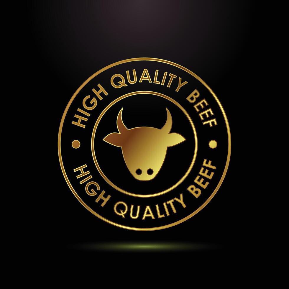A Golden Emblem Announcing High Quality Beef with a Bull's Head Silhouette vector