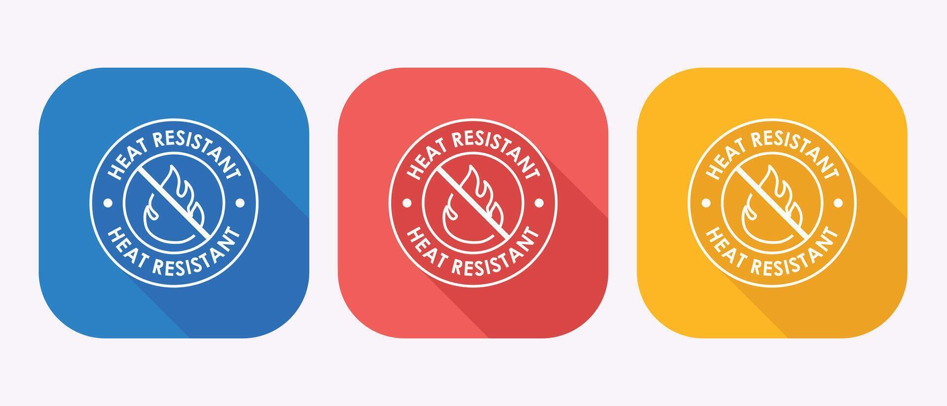 Colorful Heat Resistant Icon Set in Blue Red and Yellow Square Designs vector