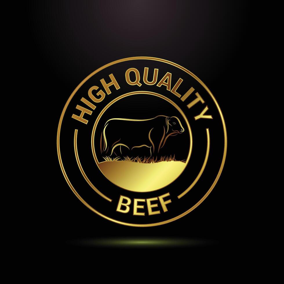 Elegant Golden Beef Label with a Silhouette of a Bull in a Circular Design vector