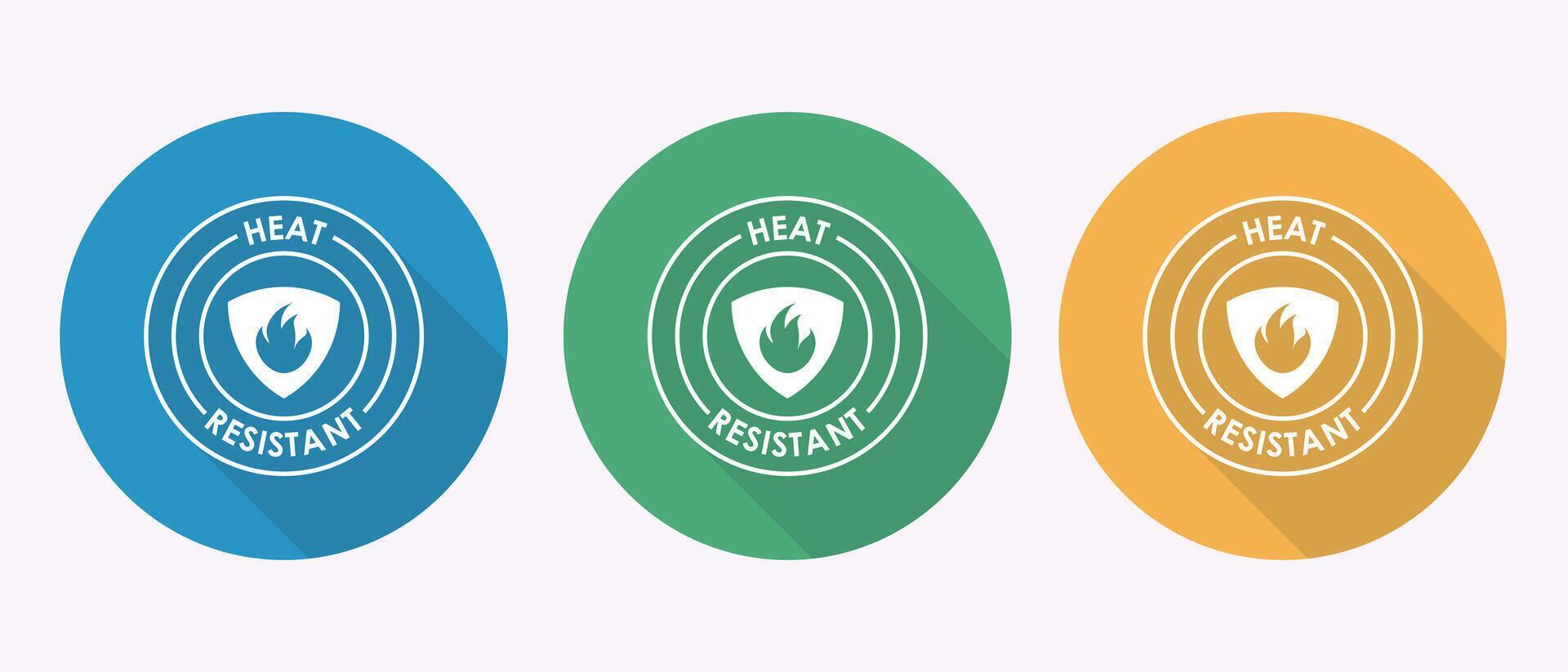 Heat Resistant icons in Blue Green and Yellow Circle Product Quality Assurance vector